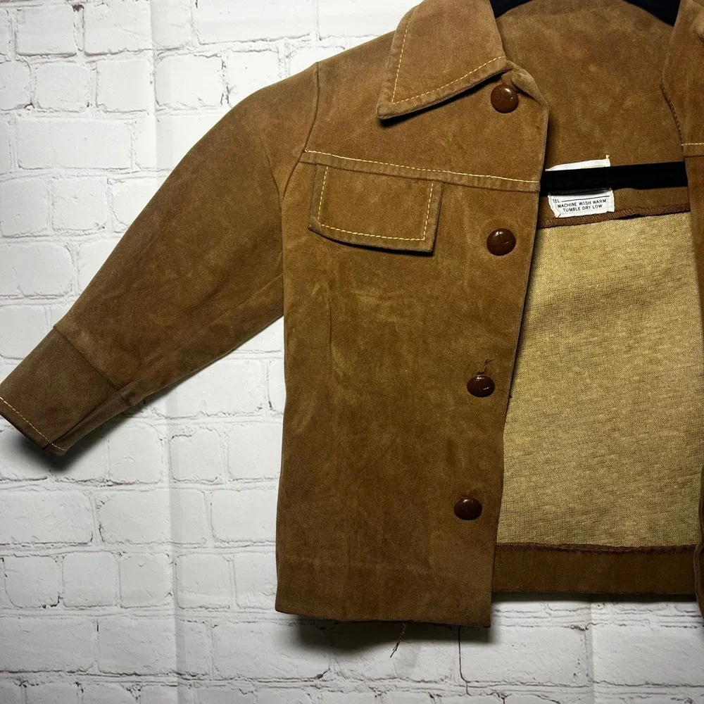 Vintage 1970s Toddler Suede Jacket Sears Western Cowboy Brown Retro Kids Size 2T